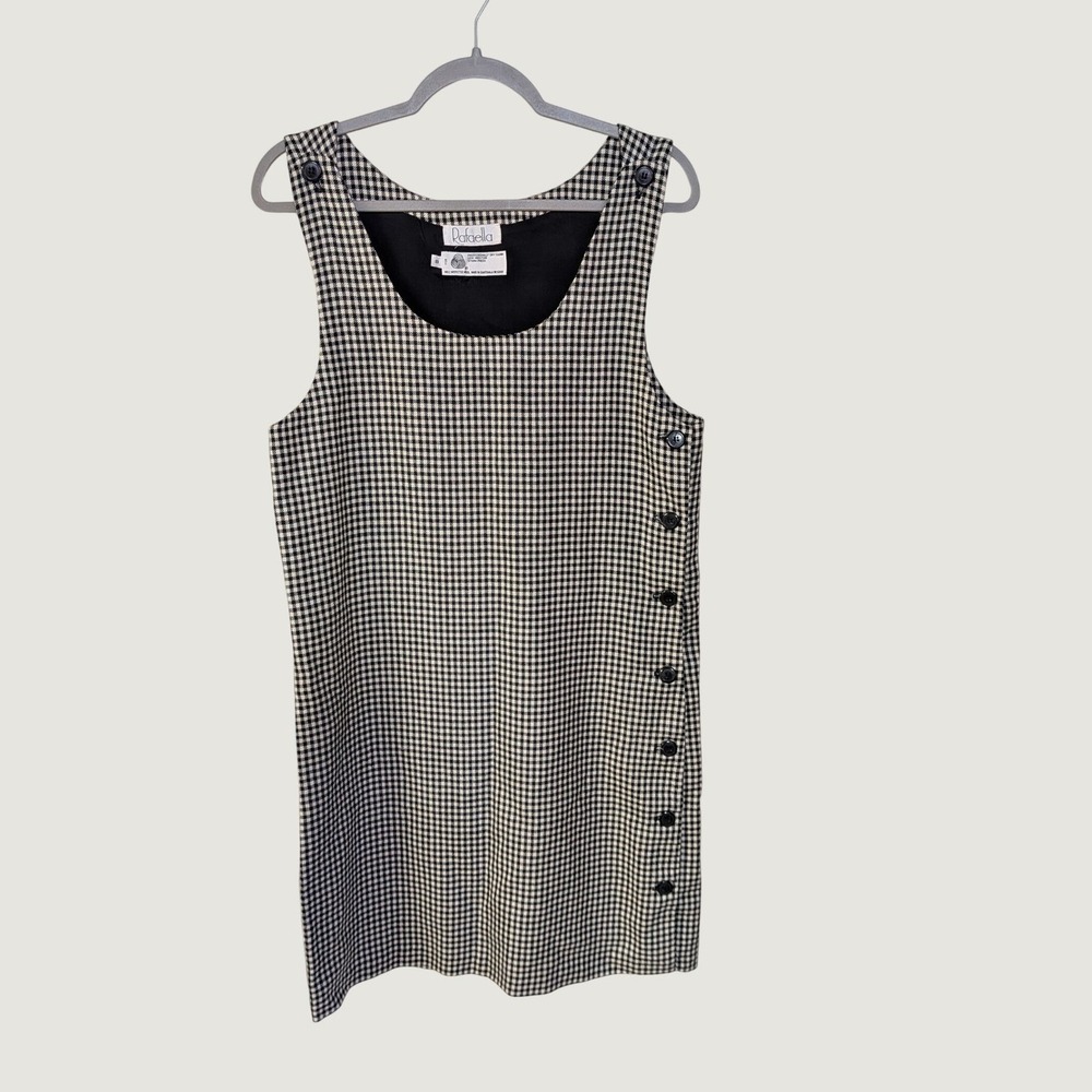 Rafaella Vintage 100% Worsted Wool Houndstooth Shift Dress Black White Size 8